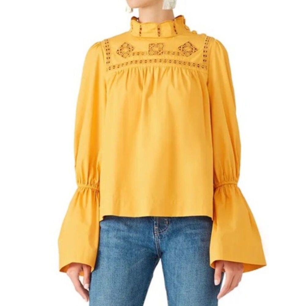EUC Free People Another Eternity Embroidered Blouse, Mustard, Sz XS